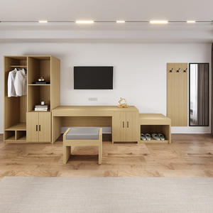 Ensemble complet de meubles de chambre d'hôtel personnalisé Queen King Double Twin Cadre de lit en bois bon marché avec tête de lit Armoire et sables de nuit - Product Image 5