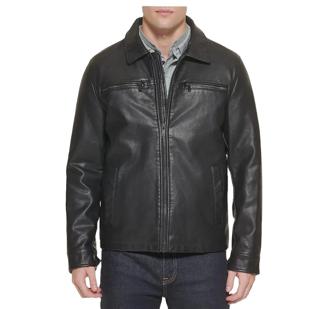 Fashion Outerwear Faux leather Skinny Top Motorcycle Black Leather For Men Faux Leather Jackets