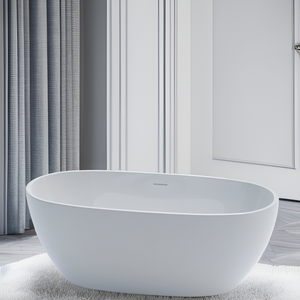 Modern Indoor Oval Shape White Freestanding <strong>Bathtub</strong> Whirlpool With Drainer Soaking For Apartment Or Villa Bathroom - Product Image 4