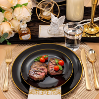 Lot de 175 pièces de vaisselle jetable de luxe élégante en plastique doré avec ustensiles pour 25 invités, idéal pour la décoration de mariages et de fêtes.