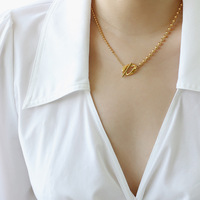Collier minimaliste en acier inoxydable plaqué or 18 carats avec chaîne à perles en titane et fermoir OT, bijoux de mode pour femmes, ne ternit pas
