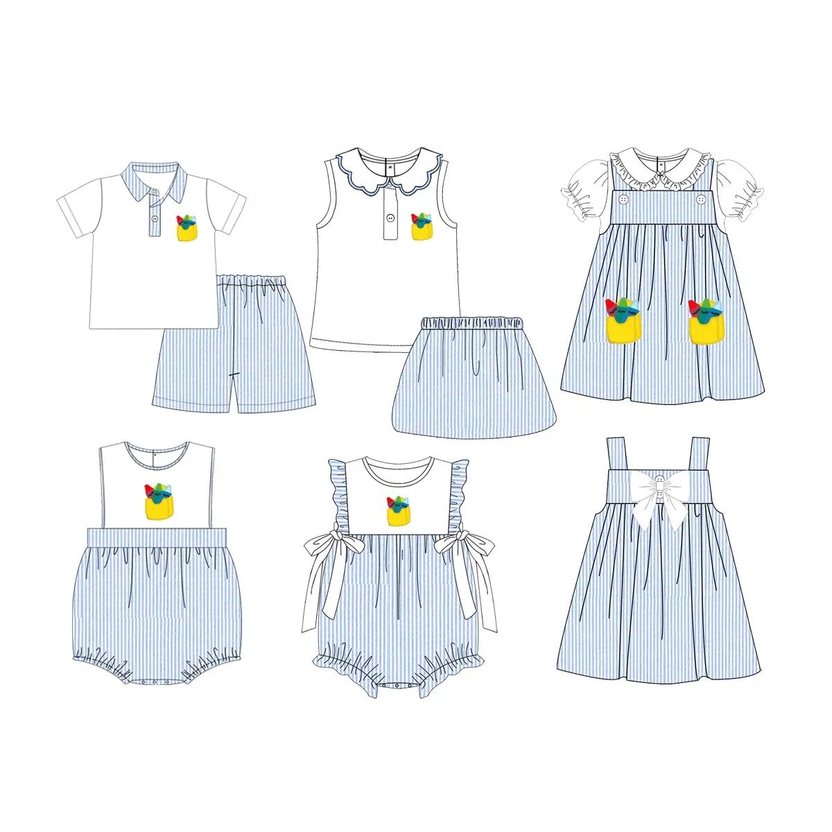 Puresun Children Clothing Wholesale Summer Baby Girl Outfit Tank Top with Scalloped Collar Back to School Breathable Feature