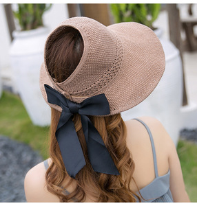 Nouvelle Visière Pliable Tout-<span class=keywords><strong>en</strong></span>-un à Grand Bord, Chapeau de Soleil Élégant avec Nœud Papillon pour l'Été - Product Image 6