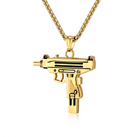 Collier en acier inoxydable unisexe avec pendentif en bambou, motif de mitraillette Uzi, style hip-hop européen et américain, pour le commerce transfrontalier