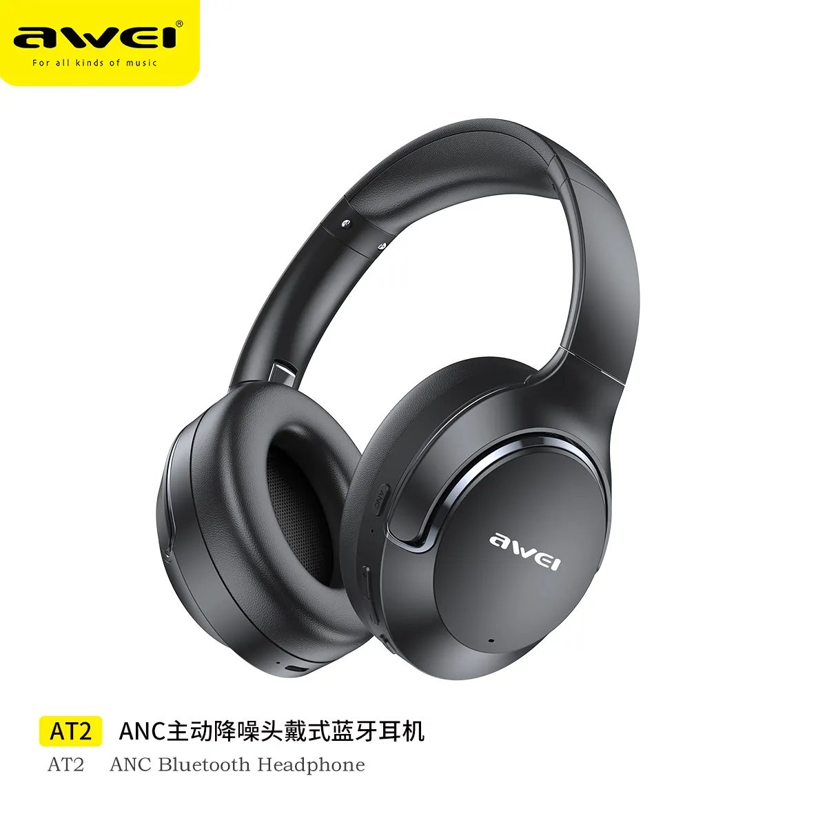 AT2 headphone penghilang kebisingan aktif profesional Headset HIFI nirkabel cocok untuk kantor kafe dan gym