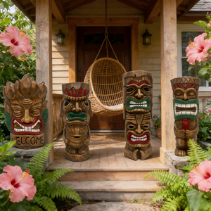 Ensemble de <span class=keywords><strong>d</strong></span>écoration de jardin en résine de masque Tiki sur le thème de l'accueil - Accents tropicaux pour patio extérieur - Product Image 4