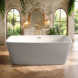 Baignoire balnéo autoportante rectangulaire moderne en acrylique durable de couleur blanche, design WOODLEY - Product Image 1
