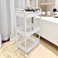 Chariot de salon mobile à poignée métallique Chariot de rangement de cuisine Support de rangement pour salle de bain Support de rangement peu encombrant Chariot roulant en maille