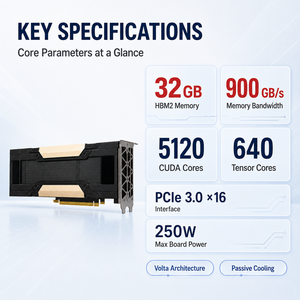 การ์ดเร่งประมวลผล V100 PCIe 32GB HBM2 GPU Accelerator PCIe 3.0 x16 สำหรับเซิร์ฟเวอร์ AI Deep Learning และการประมวลผลกราฟิก - Product Image 3