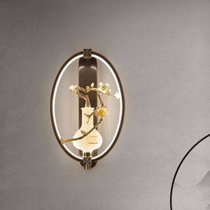 โคมไฟติดผนังสไตล์จีนแบบใหม่ทำจากทองแดงทั้งหมด สำหรับห้องนั่งเล่น ห้องนอน ดีไซน์สร้างสรรค์เฉพาะตัว พื้นหลังหยก วางข้างเตียง - Product Image 1