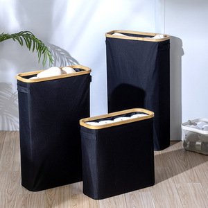 Organizador de ropa, cesta de lavandería rectangular de tela Oxford con marco de bambú, almacenamiento a prueba de polvo para ropa, grande, mediano, pequeño - Product Image 1