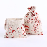 Bolsas de yute con cordón para Navidad al por mayor de fábrica, ecológicas, con diseño de Papá Noel y renos, para regalos, dulces, joyas, personalizables y duraderas
