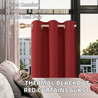 Rideaux occultants thermiques en polyester uni à œillets pour chambres à coucher, 66x54 pouces, rouge, 2 panneaux