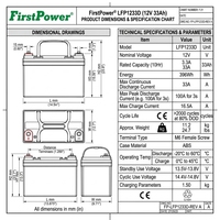Batería de Ciclo Profundo AGM de 12V 33Ah Libre de Mantenimiento con 500 Ciclos de Vida Útil para Herramientas Eléctricas y Juguetes - FirstPower LFP1233D