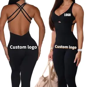 2025 New Arrival Yoga Sets Fitness Women Adjustable Backless Gym Padded Training Workout Scrunch Jumpsuit For Women