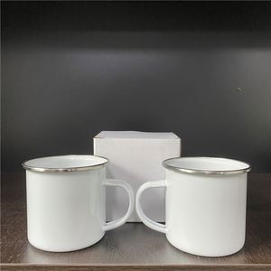 Tazas de agua esmaltadas blancas de 11oz y 12oz para sublimación, duraderas, con asa, para camping, aptas para teñir con prensa de calor - Product Image 1