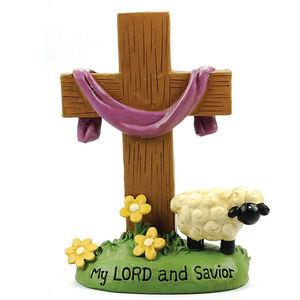 Statuetta in Resina di Croce e Agnello, Decorazione Religiosa Cristiana con Scritta 'Il <span class=keywords><strong>MIO</strong></span> <span class=keywords><strong>Signore</strong></span> e Salvatore', Regalo per Pasqua, Chiesa e Casa - Product Image 1