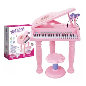 Teclado electrónico de 37 teclas, instrumentos musicales, Piano, órgano operado con batería, juguetes con micrófono, rosa y azul