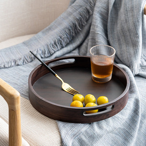 Japanese Style Wooden <b>Tray</b> Round With Handle For Serving Food And Tea Household Use - Product Image 1