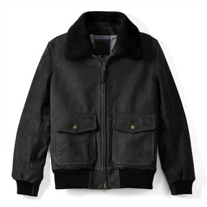 سترة جلدية شتوية بياقة شيربا موضة جديدة للرجال سترة جلدية مخصصة للرجال - Product Image 2