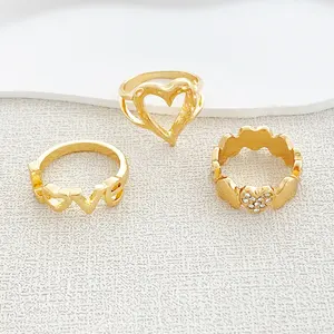 3 teil/satz Damen Midi Knöchel ringe Hohl Diamant Liebe Herz vergoldet Set Ring