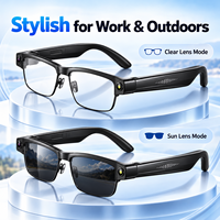 Lunettes Intelligentes IA Demi-Monture avec Caméra 8MP, Photos 32MP, Vidéo 1200P, Bluetooth 5.4, WiFi, Traduction, Reconnaissance d'Objets, Audio à Oreille Ouverte, IP65