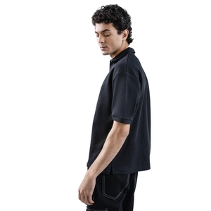 Premium Polyester/Coton Noir Solide Jacquard À Manches Courtes pour Chemise Hommes De Luxe Texturé Respirant Tricot Golf Porter Personnalisé OEM - Product Image 2