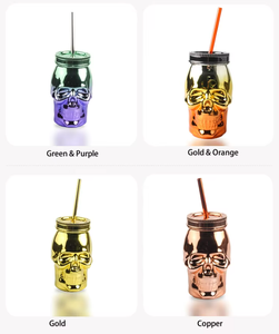 16oz Custom Skull Shape <strong>Plastic</strong> <strong>Mason</strong> <strong>Jars</strong> BPA Free Lid Straw Type Novelty Drinking <strong>Tumbler</strong> Party Electroplating Added Reusable - Product Image 4