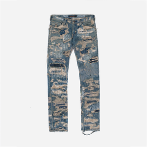 AeeDenim <strong>Custom</strong> <strong>Label</strong> High-end Manufacturer Allover Throughout Stitching Laser Distressed Fashion Punk <strong>Jeans</strong> - Product Image 1