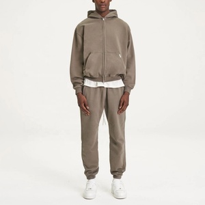 Sweat à capuche streetwear à double fermeture éclair en gros, coton lourd, surdimensionné, épaules tombantes, sweat à capuche personnalisé à fermeture éclair, coupe courte, pour hommes - Product Image 2