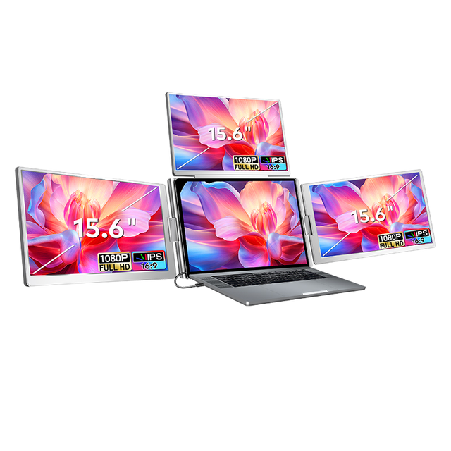 IPS Quad Monitor 15.6 inch Portable Monitor 1 Cable for 3 Screens Folding Screen Type-C Portable Screen for Windows & MacOS