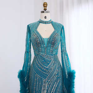 Jancember LSZ020 Robes de soirée à glissière luxueuses plumes turquoise - Product Image 3