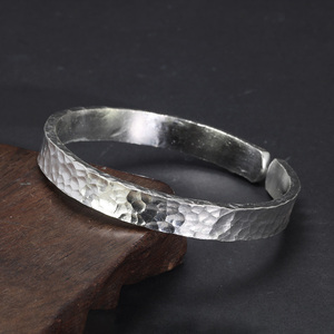 New arrivals bất 999 Sterling <span class=keywords><strong>Silver</strong></span> bạc búa Bangles cho nam giới và phụ nữ đánh bóng thanh lịch đơn giản mở Cuff đồ trang sức mỹ - Product Image 4
