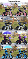 Poussette et trotteur 4-en-1 pour enfants à prix abordable, tricycle à 3 roues, voiture jouet à propulsion manuelle en plastique écologique pour 2-4 ans