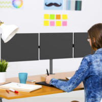 Bras de moniteur articulé pour écran d'ordinateur à trois PC Support de moniteur à hauteur réglable Support de bureau