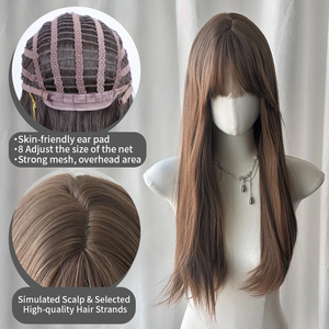 Perruque synthétique longue et droite brun châtain de 27 pouces avec frange complète et cuir chevelu simulé pour femme, idéale pour le quotidien, les fêtes et le cosplay - Product Image 6