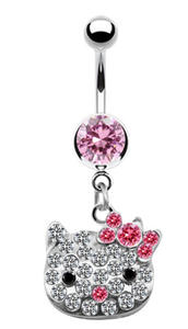 Schattige Y 2K Kristal Kat Bungelende <span class=keywords><strong>Navel</strong></span> Ring Voor Vrouwen Kat Neus Ring Kitty Cartoon Navelstreng Roestvrij Staal <span class=keywords><strong>Navel</strong></span> <span class=keywords><strong>Piercing</strong></span> - Product Image 5