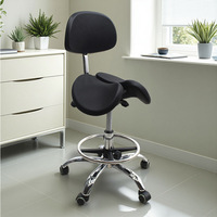 Fauteuil médical dentaire moderne ergonomique inclinable avec tabouret à selle divisée réglable en hauteur pivotant avec roulettes et anneaux de repose-pieds