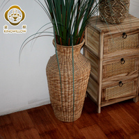Vase de sol en rotin (imitation) pour salon, arrangement de fleurs séchées, grand pot de sol en saule chromé durable, classique