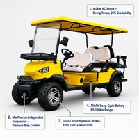 Voiturette de golf électrique 6 places pour hôtel, navette, complexe hôtelier et visites touristiques, configuration 4+2, moteur 4.0kW, vitesse 35km/h, couleur et logo personnalisables, direct usine OEM
