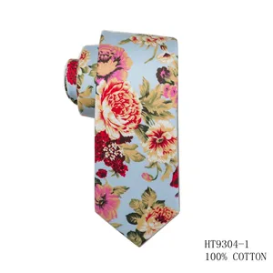 Corbata azul de peonía para hombre, tela vaquera rosa, HT9300, venta al por mayor