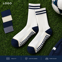 Chaussettes de football antidérapantes double adhérence, blanc et bleu marine, à rayures de football, pour terrain, conformes aux spécifications des acheteurs, développement en usine, programme de vente en gros