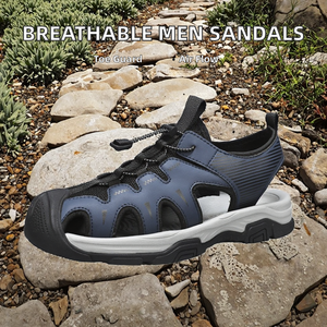 Factory Supply OEM Breathable Anti-Slippery Men's <b>Closed</b> <b>Toe</b> Outdoor Adjustable Rubber Outsole Flat <b>Sandals</b> Summer - Product Image 2
