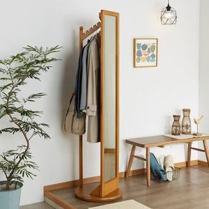 Porte-manteau rotatif pliable en bois massif avec miroirs de maquillage/essayage pour chambre, salon et salle de bain - Product Image 1