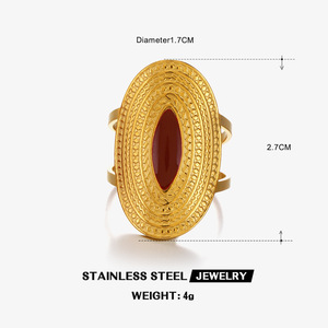 Vintage Adjustable Stainless Steel Women's Finger Rings Trendy 18K Gold Oval Oil Drop Geometric Open Ring Weddings Engagements - Product Image 3