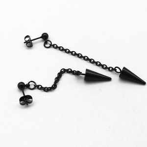 <b>Black</b> Titanium Steel Cone <b>Stud</b> <b>Earrings</b> with Chain Geometric Spike Design for Men Women Fashionable Long Drop Guangzhou - Product Image 4