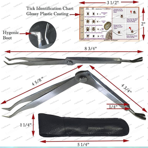 Kit d'outils pour enlever les tiques, pinces hygiéniques nettoyées par ultrasons, résistantes à la rouille, pour enlever les tiques chez les humains, les chiens et les chats, étui en cuir - Product Image 6