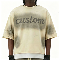 T-shirts Rétro Vieillis Effet Pulvérisé en Gros 100% Coton, T-shirt Homme Col Rond Épaules Tombantes Personnalisable avec Strass