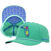 Gorra de Moda de Secado Rápido, Impermeable, con Orificios Cortados con Láser, Visera Plana, Cierre a Presión, Logotipo Personalizado, 5 Paneles, Malla de Poliéster, Estilo Trucker