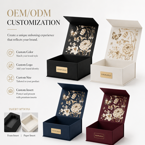 Black Rigid Gift <b>Box</b> With Gold Foil Floral Design Hot Stamping Logo Customizable Rectangle Art Paper Packaging Factory Direct - Product Image 3